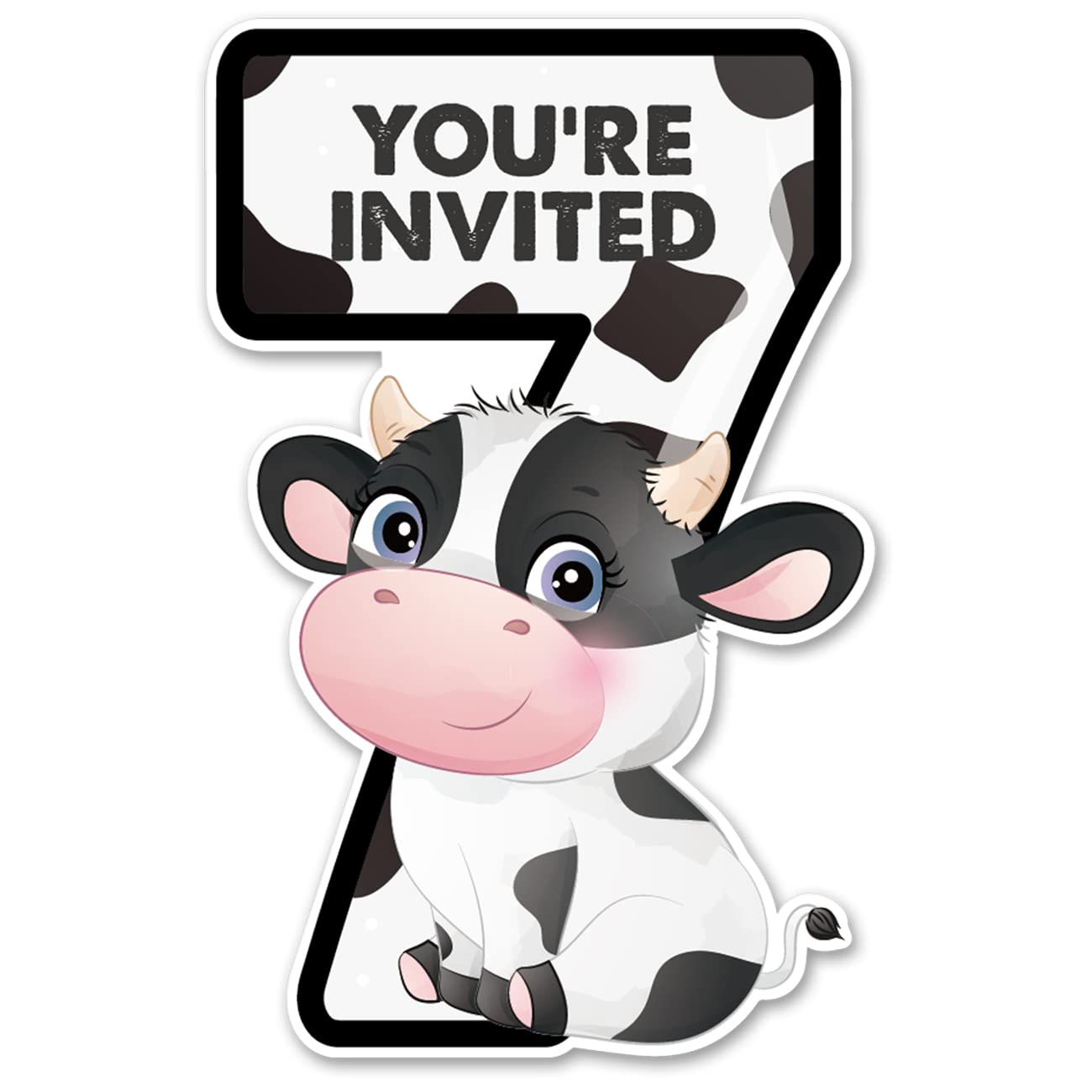 20 Cow 7th Birthday Party Invitations with Envelopes Double Sided Farm Animal Cow Shaped Fill-in Invitations Invites for 7 Year Old