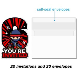 20 Ninja 6th Birthday Party Invitations with Envelopes Double Sided Ninja Shaped Fill-in Invitations Invites for 6 Year Old