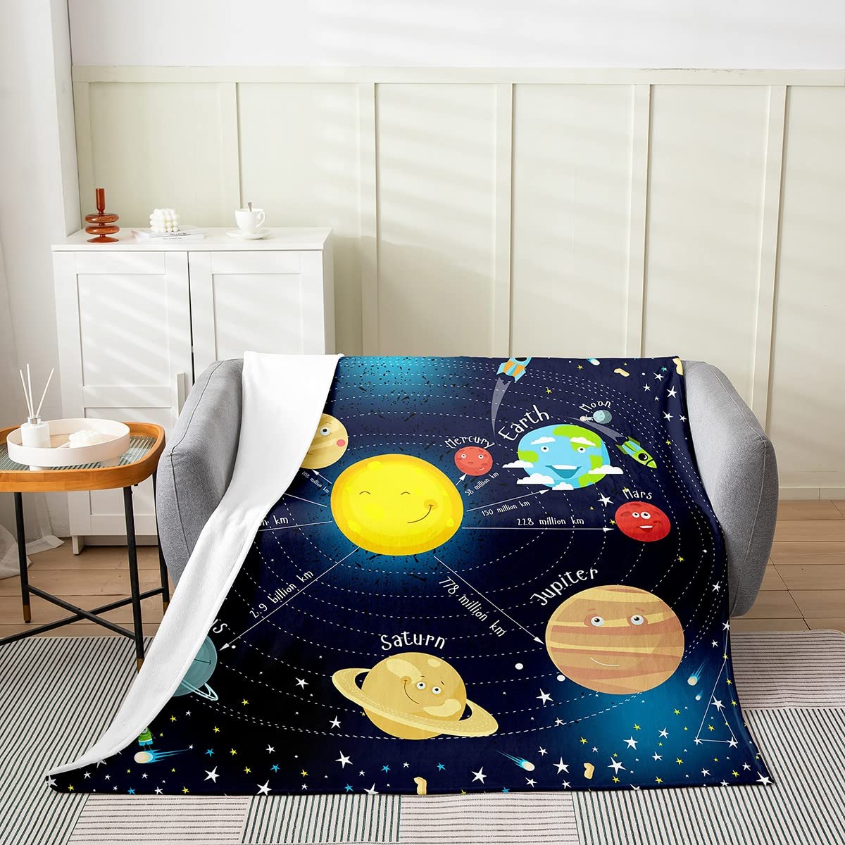 Erosebridal Solar System Blanket for Kids Boys Girls,Outer Space Throw Blanket Throw 50x60,Galaxy Theme Planet Fleece Blanket,Starry Sky Cosmic Glitter Stars Flannel Blanket Home Room Decor