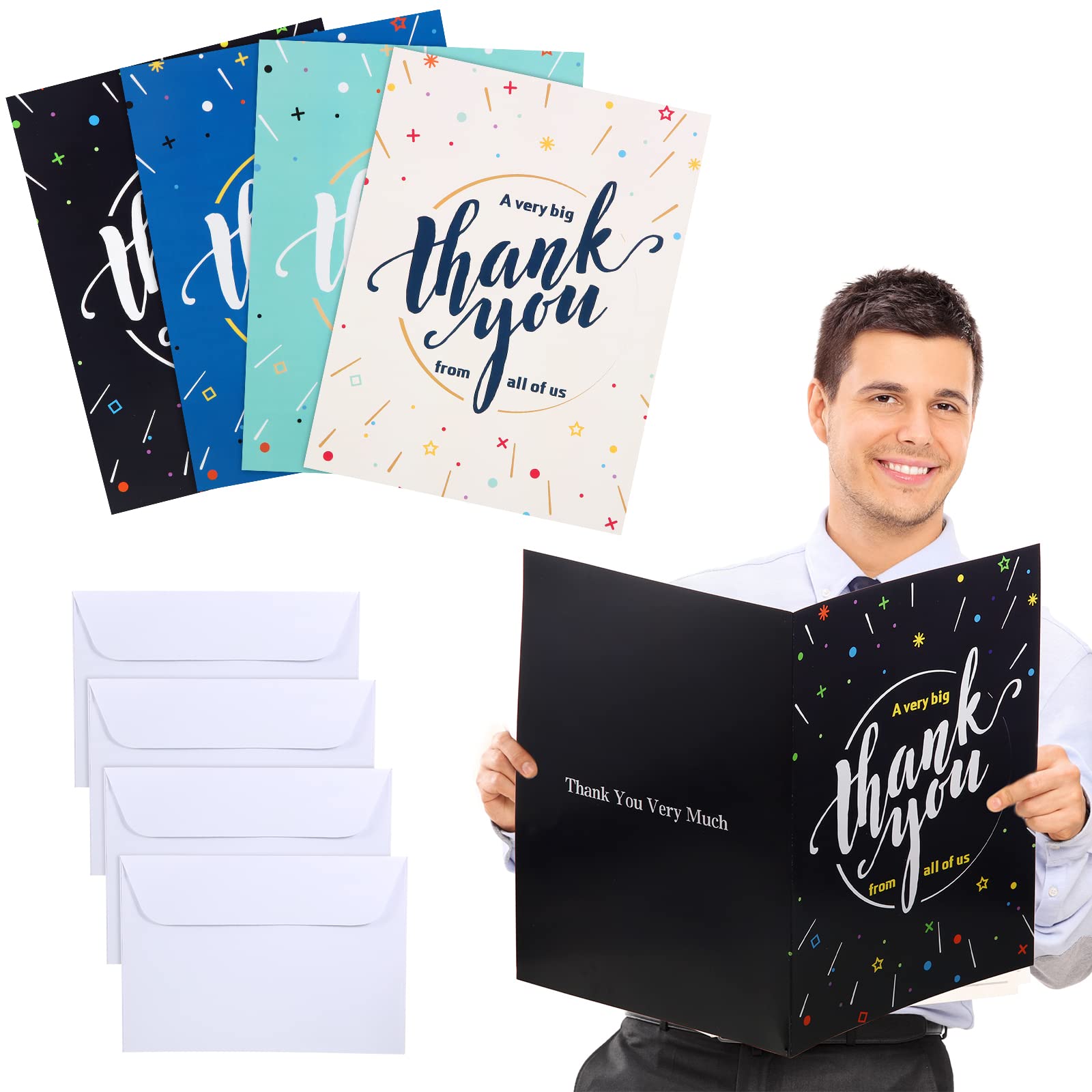 Leitee 4 Pcs Big Thank You Card with Envelope Large Appreciation Cards 17 x 12'' Thank You Card Oversize Group Team Card for Doctor Teacher (Classic)