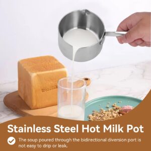 Stainless Steel Saucepan, 10oz Butter Melting Pot Butter Warmer with Dual Spouts and Long Handle Stove Top Thickened Sauce Pan for Milk Butter Sauce