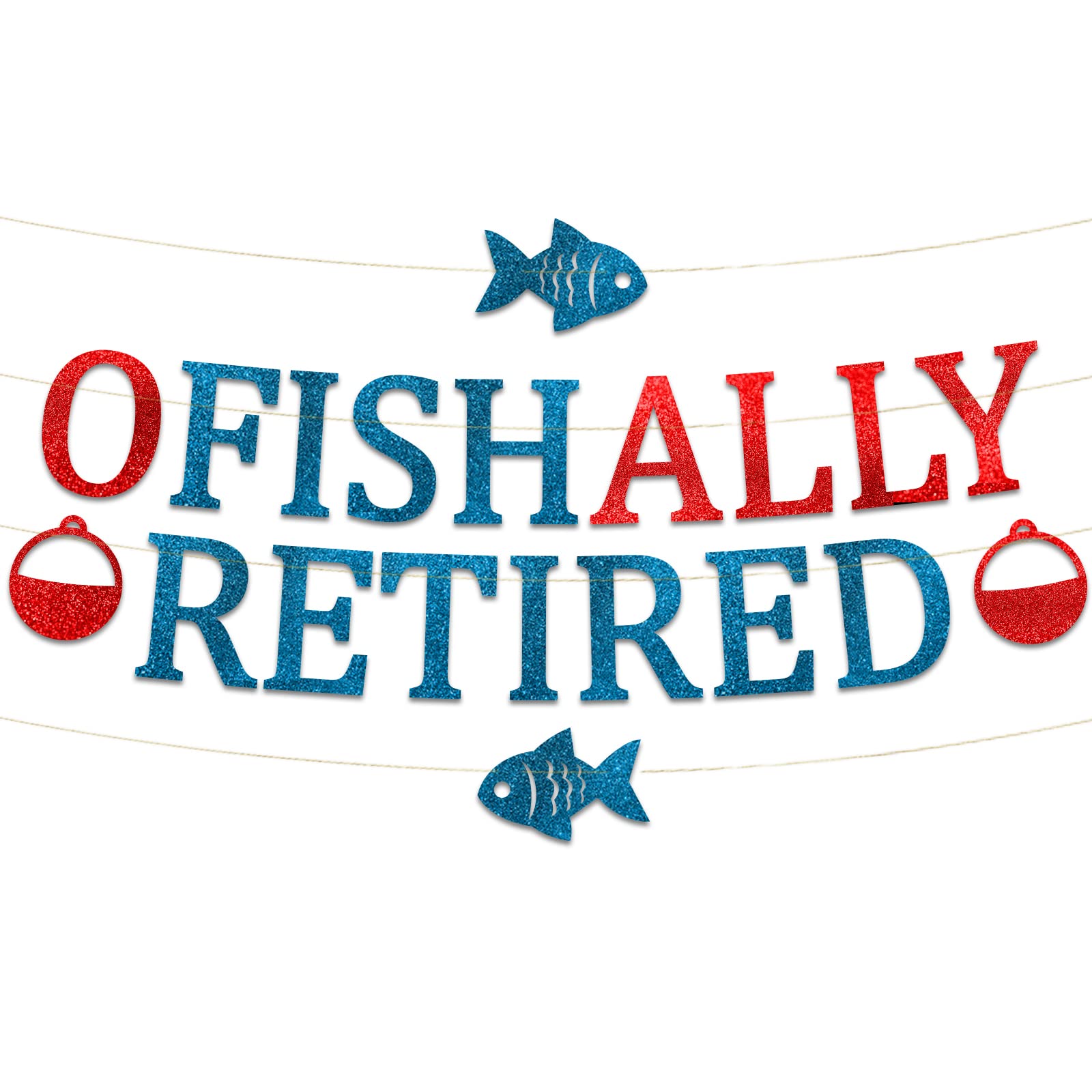 Ofishally Retired Glitter Banner - Funny Retirement Party Supplies, Gifts and Decorations - Fishing Gift - Fishing Themed Party