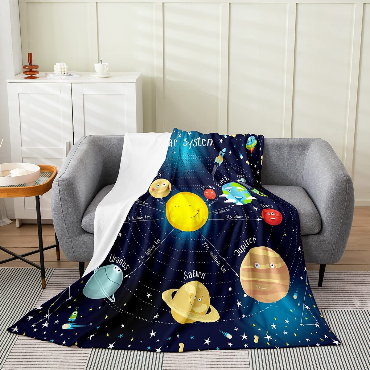 Erosebridal Solar System Blanket for Kids Boys Girls,Outer Space Throw Blanket Throw 50x60,Galaxy Theme Planet Fleece Blanket,Starry Sky Cosmic Glitter Stars Flannel Blanket Home Room Decor