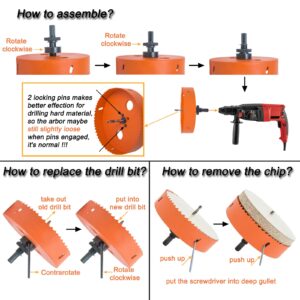 VIKITON 6 Inch Hole Saw with Arbor for Metal Wood and Plastic Cutting, 152mm Bi-Metal Hole Cutter for Different Project with Smooth and Flat Drilling Edge, Fast Chip Removal, Handy Hole Saw Kit Set