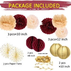 Burgundy Gold Birthday Party Decorations Women/Fall Bridal Shower Decorations Maroon Gold//Maroon Gold Bachelorette Party Decorations Gold Leaves Leaf Ribbon/Burgundy Gold Wedding