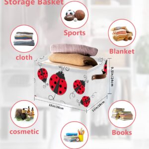 Lady-bugs Cube Storage Organizer Bins with Handles, 15x11x9.5 Inch Collapsible Canvas Cloth Fabric Storage Basket, Red Minimalistic Abstract White Books Bin Boxes for Shelves, Closet