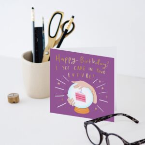 Old English Co. Fortune Teller Birthday Cake Card - Funny Cute Celebration Greeting Card for Her | Humour Joke Card for Women, Daughter, Sister, Friend | Blank Inside & Envelope Included