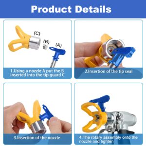 Reversible Spray Tip Nozzles Paint Spray Tips Airless Sprayer Nozzles Airless Sprayer Spraying Machine Parts for Homes Buildings Decks or Fences 211, 313, 415