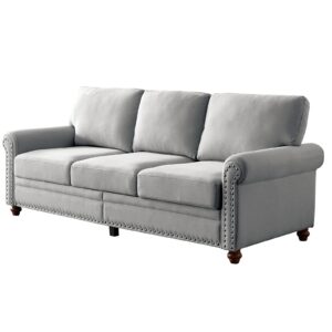 calabash 3 seater couch sofa, modern upholstered sofa with classic nails & seat cushion backrest removable for living room, bedroom, apartment, 83inch(grey fabric)