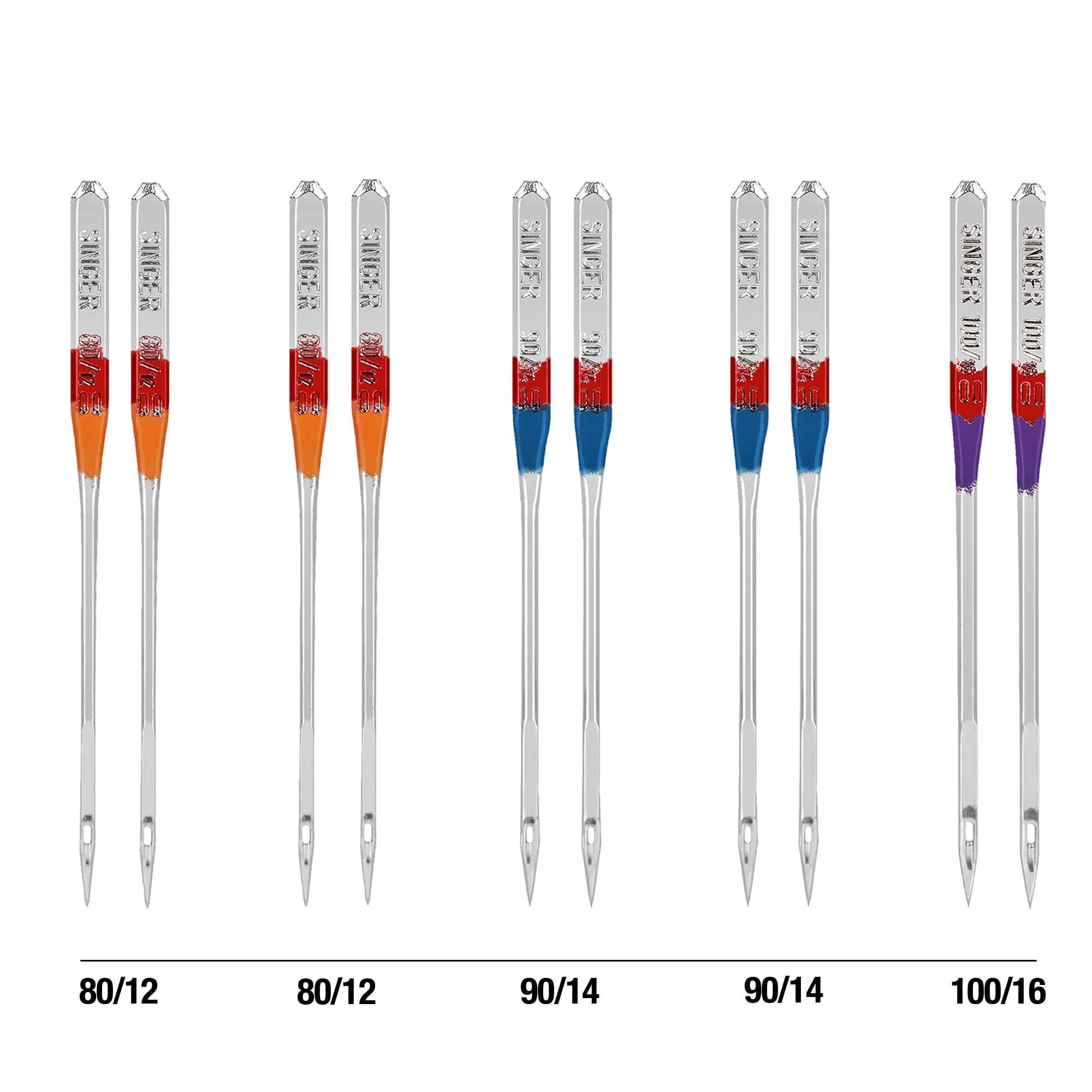 SINGER Assorted Universal Regular Needle and Heavy Duty Needle Bundle for General Sewing in Sizes 80/12, 90/14, 100/16, 110/18, 25pc Set