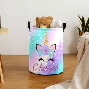 Unicorn Laundry Basket, Personalized Baby Laundry Basket, Custom Rainbow with Handles Foldable Waterproof Storage Basket with Girls Name