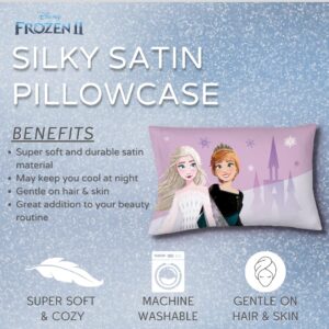 Frozen Elsa & Anna Beauty Silky Satin Standard Reversible Pillowcase Cover 20x30 for Hair and Skin, (Official) Disney Product by Franco