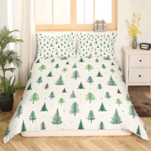 Castle Fairy Christmas Tree Duvet Cover Set Queen Size,Green Pine Bedding Set 3pcs for Kids Teens Girls Boys Room Decor,Nature Plants Comforter Cover Soft Microfiber Quilt Cover with 2 Pillowcases