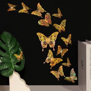 60 Pcs 3D Iridescent Gold Butterfly Decorations,Sequined Gold Room Decor with Set 5 Style Decorative Paper Butterfly for Party Birthday Baby Shower Decorations Wedding Decor DIY Gift( (Sequined Gold)