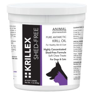 animal pharmaceuticals krillex shed-free chews - shedding support krill oil for dogs & cats - skin and coat omega 3 supplement for dogs - 60 ct