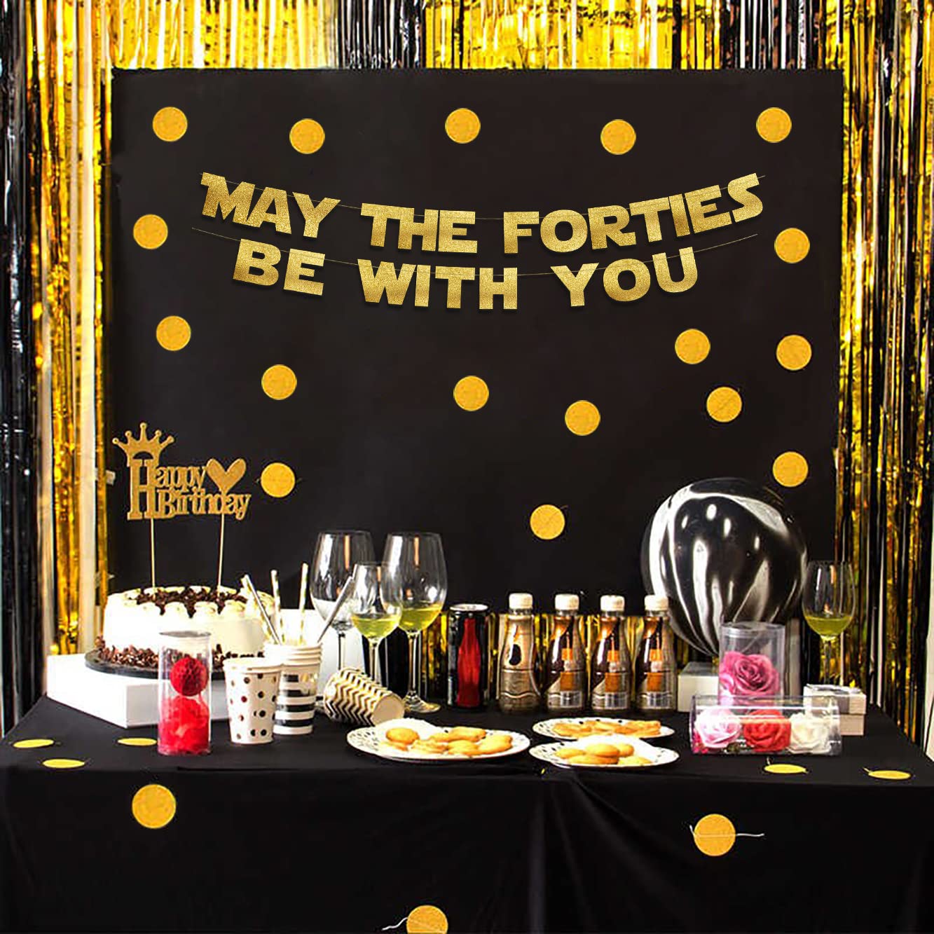 May The Forties Be With You - Happy 40th Birthday Party Glitter Banner - 40th Star Wars Birthday Party Decorations and Supplies - 40th Wedding Anniversary Decorations