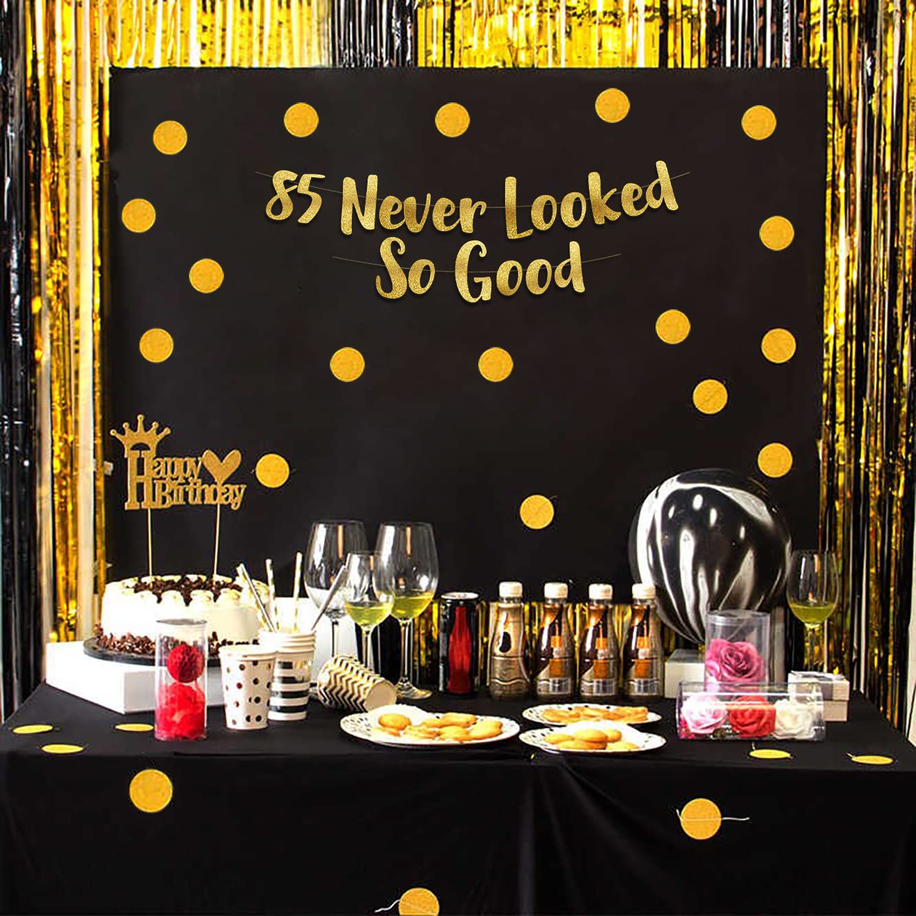 85 Never Looked So Good Gold Glitter Banner - 85th Birthday Party Decorations