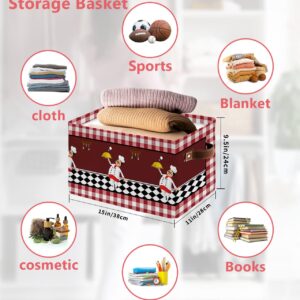 Fat Chef Cube Storage Organizer Bins with Handles, 15x11x9.5 Inch Collapsible Canvas Cloth Fabric Storage Basket, Buffalo Plaid Checked Flag Accessories Books Bin Boxes for Shelves, Closet