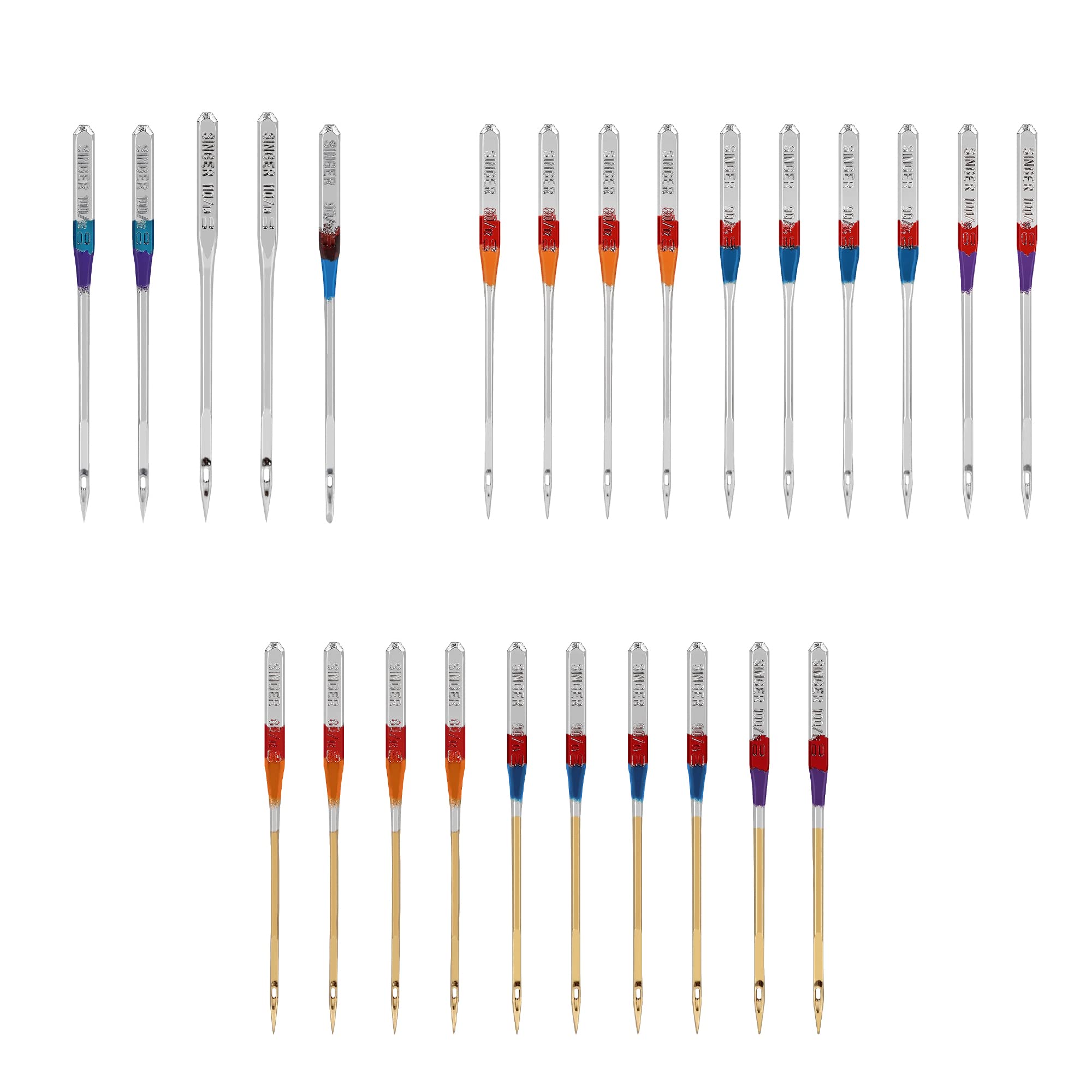 SINGER Assorted Universal Regular Needle and Heavy Duty Needle Bundle for General Sewing in Sizes 80/12, 90/14, 100/16, 110/18, 25pc Set