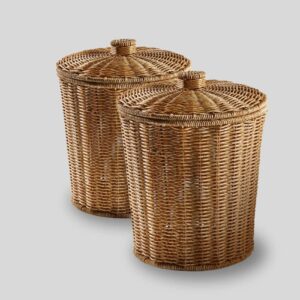 Coasta Woven Basket Trash Can Round Rattan Waste Basket with Lid Planter Woven Baskets Wicker Wastebasket Garbage Bin