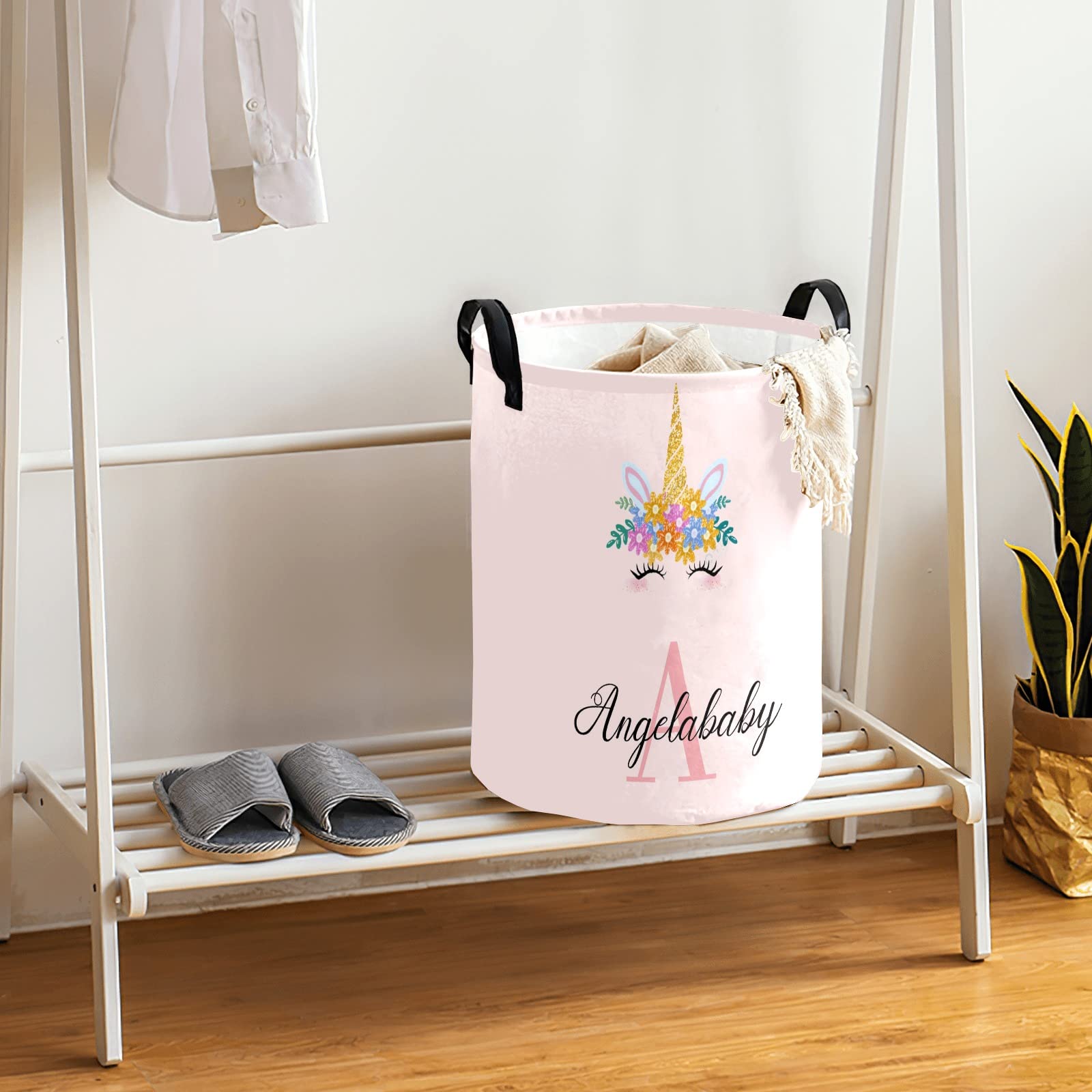 Unicorn Laundry Basket, Personalized Baby Laundry Basket, Custom Rainbow with Handles Foldable Waterproof Storage Basket with Girls Name