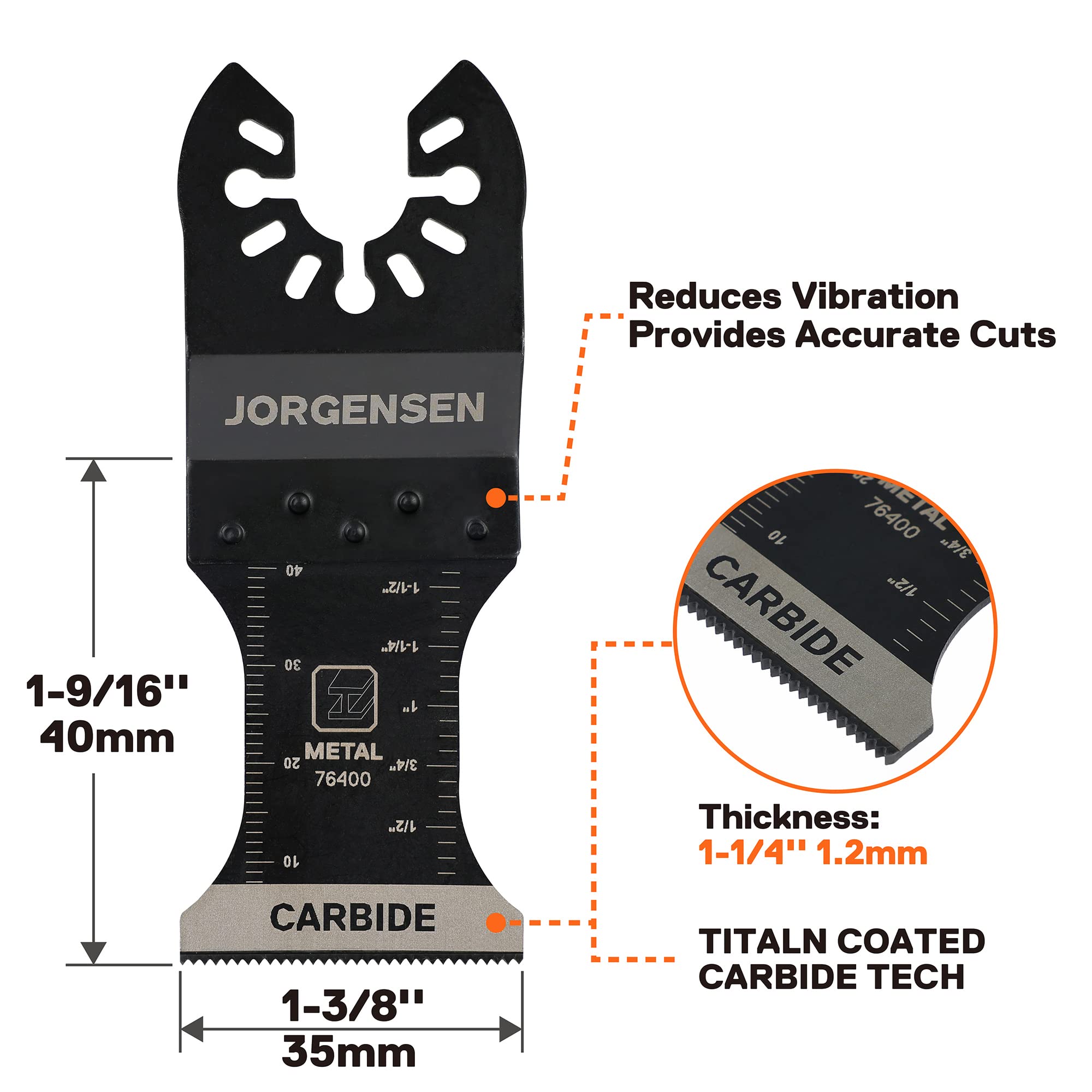 JORGENSEN 3 Pack Oscillating Saw Blades, Tialn Coated Carbide Multitool Blades with 2 Adapters, Universal Multi Oscillating Tool Blade Kits for Hard Material, Hardened Metal, Nails, Bolts, Screws