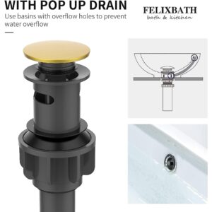 FELIXBATH Waterfall Bathroom Sink Faucet, 3 Holes Two Handles Bathroom Faucet with Pop Up Drain and 2 Water Supply Lines, 8 inch Widespread Bathroom Sink Faucet Brushed Gold