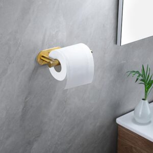 YIGII Adhesive Toilet Paper Holder - Brushed Brass Toilet Roll Holder Stick on Wall for Bathroom, SUS 304 Stainless Steel