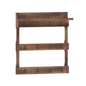 EMMA + OLIVER Maxwell Wall Mounted Wooden Mug Rack - Rustic Brown Finish - 12 Metal Mug Hooks - Inlaid Hanging Hardware - Includes Screws and Wall Anchors