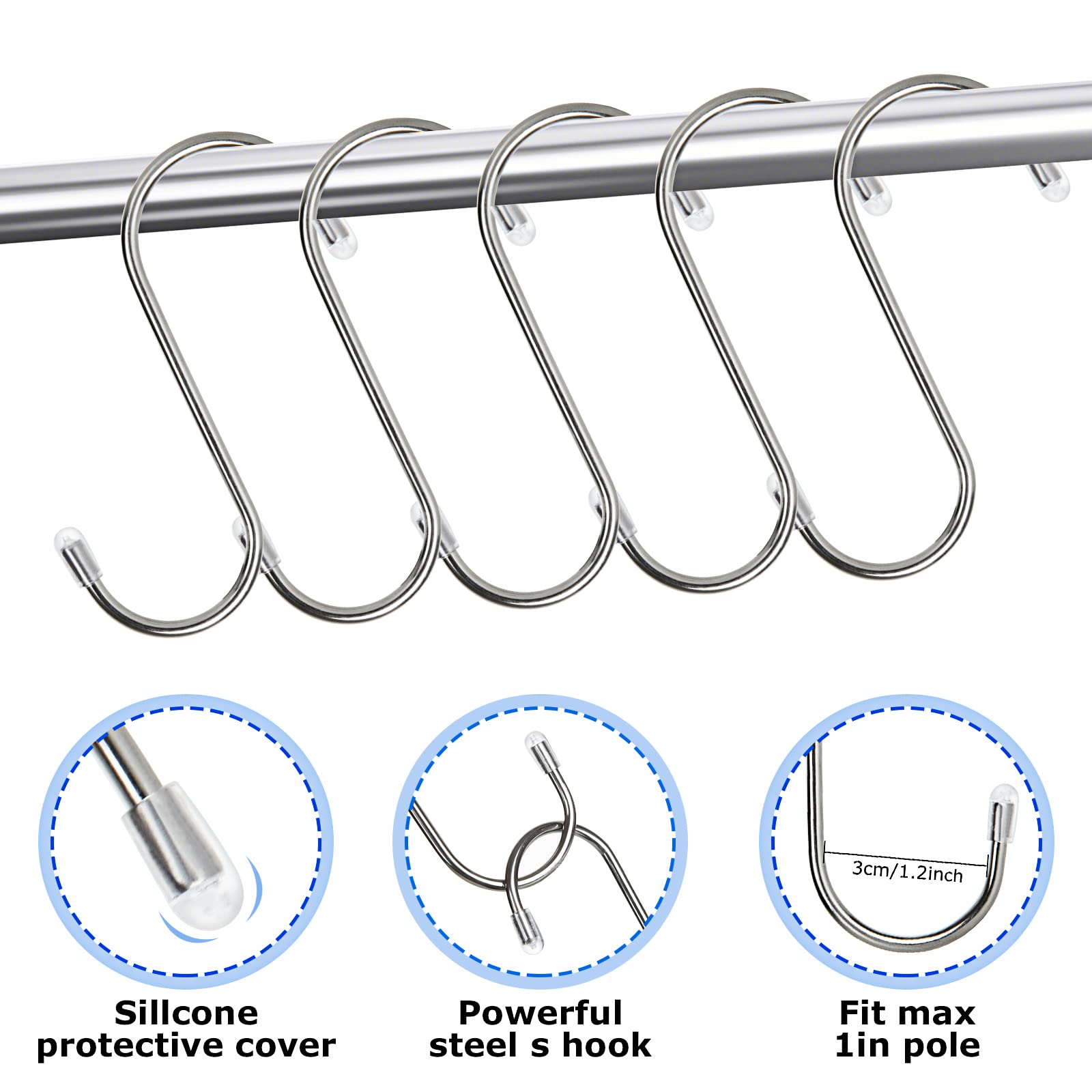 ACXFOND 100Pcs S Hooks for Hanging 3.5 Inch S Shaped Hanging Hooks Heavy Duty S Hooks Metal Hooks for Hanging Kitchen Utensils, Plants, Pot, Pan, Cups, Towels