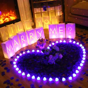 Coume 2051 Pcs Proposal Decorations Kit 15 Will You Marry Me Sign Luminary Paper Bags 2000 Rose Petals 36 Heart Flameless Candles with USB Romantic Night Light for Proposal Wedding Party(Warm White)