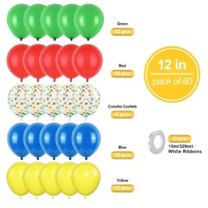 Red Yellow Blue Balloons, 60PCS Balloons Red Blue Green, 12Inch Matte Blue Yellow Red Green Latex Balloons Colourful Confetti Balloons for Kids Birthday Baby Shower Carnival Circus Party Decoration