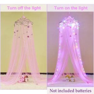 FIOBEE Bed Canopy for Girls Room Bed Canopy Curtains with Led Lights Mosquito Net DIY Princess Room Décor with Stars Butterflies for Kids Bedroom, Hot Pink