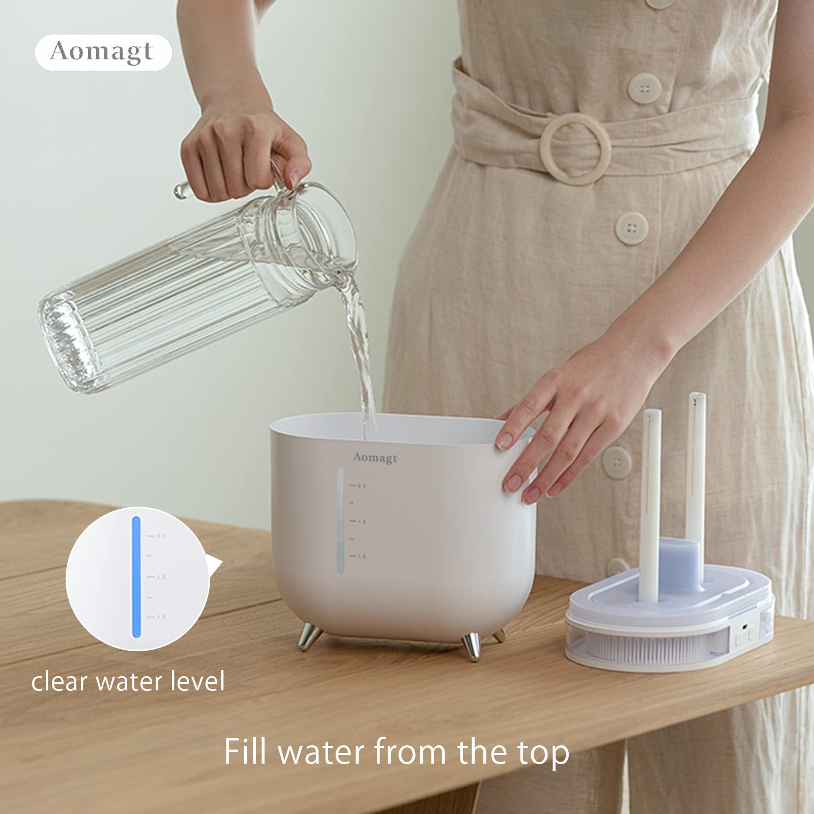 Aomagt Humidifiers for Bedroom, Nursery, Office, Plants,2L Cool Mist, Auto-Shut Off, Super Quiet, Brilliant 7 Colors Light, Top Fill, Lasts Up To 25 Hours,Easy to Clean