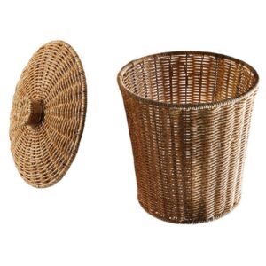 Coasta Woven Basket Trash Can Round Rattan Waste Basket with Lid Planter Woven Baskets Wicker Wastebasket Garbage Bin