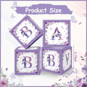 GOGOPARTY Purple Butterfly Floral Baby Shower Boxes Decorations - 4 Baby Shower Centerpiece Boxes Gender Reveal First Birthday Centerpiece Decors (Without Flowers)