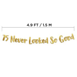 75 Never Looked So Good Gold Glitter Banner - 75th Birthday Party Decorations