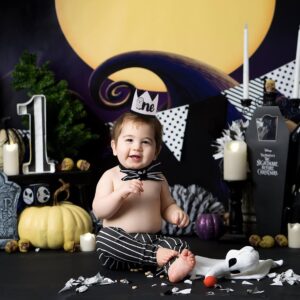 ZZDCMS Halloween First Birthday Decorations - Baby Shower Headband, Hat, Ghost Crown, Photo Booth Props and Cake Smash Backdrop