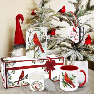 Cardinal Gift Set Christmas Red Bird Present Box Cardinal Mug Soy Candle Card Ceramic Hanging Cardinal Decor Memorial Gift Xmas Winter Holiday Always with You Sympathy Gift Basket for Bird Lover