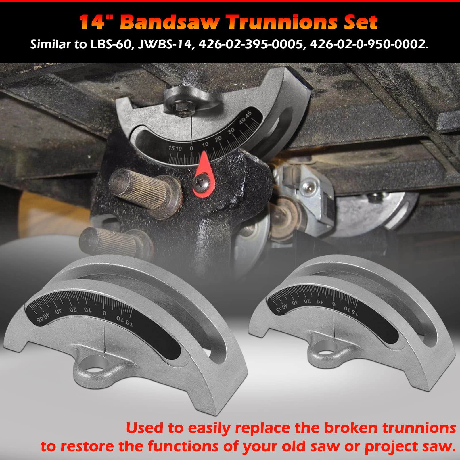 14" Bandsaw Trunnions with Degree Scale Fits for Most 14-Inch Wood Band Saws, Directly Replaces for JWBS-14, LBS-60, 426-02-395-0005, 426-02-0-950-0002 (Set of Two)