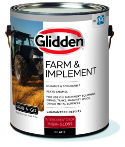 glidden farm & implement alkyd enamel interior/exterior paint for use on machinery, equipment, masonry, and other metal surfaces, 1 gallon, high gloss, black