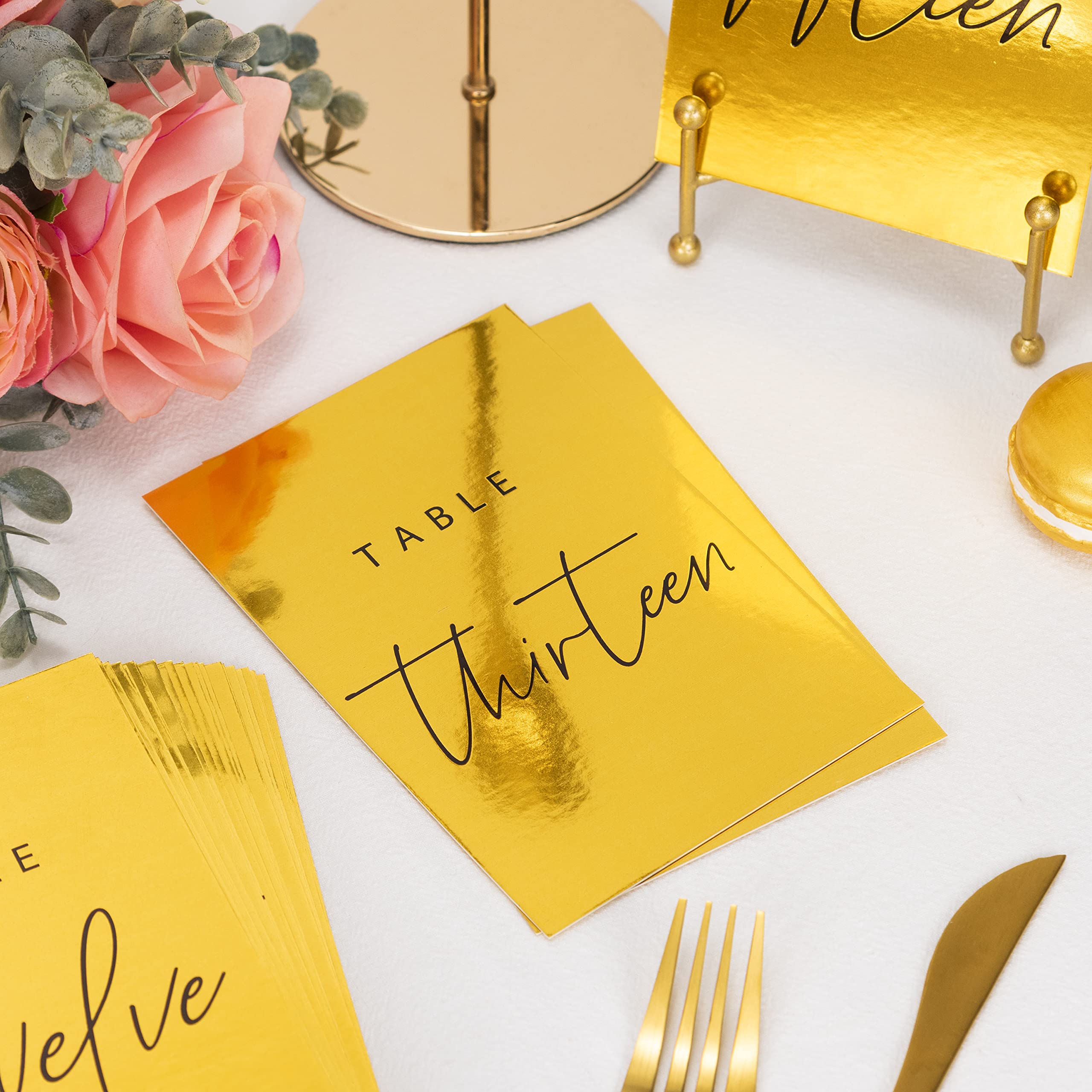 Crisky Gold Table Number Cards for Vintage Wedding, Anniversary, Birthday, Bridal Shower Party. Great Gatsby Theme, Elegant Black Double-Sided Design 4 x 6 Inch Number One - Thirty & Head Table.