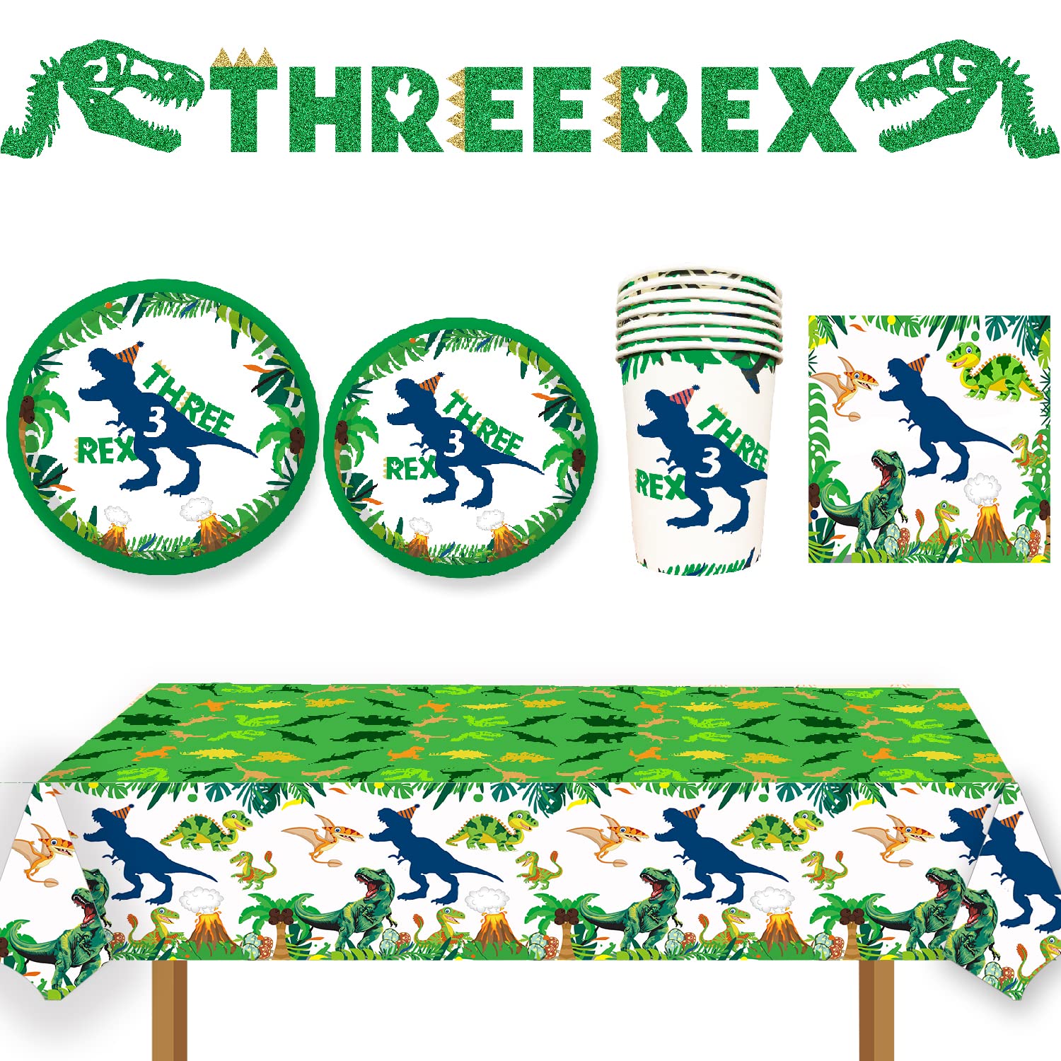 BIGKEOKI 3pcs Dinosaur Party Tablecloth Dinosaur Birthday Table Cover T-Rex Dinosaur Party Supplies Decorations Dino 1st 2nd 3rd 10th Birthday Table Cloth for Boys-86.6 * 51.2in