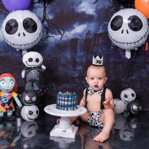 ZZDCMS Halloween First Birthday Decorations - Baby Shower Headband, Hat, Ghost Crown, Photo Booth Props and Cake Smash Backdrop