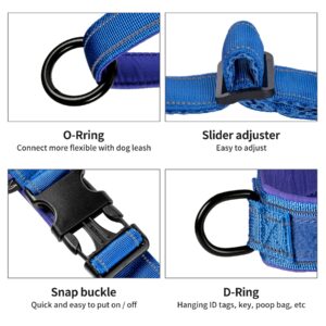 Annchwool No Pull Dog Harness with Soft Padded Handle,Reflective Strip Escape Proof and Quick Fit to Adjust Dog Harness,Easy for Training Walking for Small & Medium and Large Dog(Blue,L)