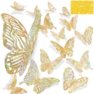 60 pcs 3d iridescent gold butterfly decorations,sequined gold room decor with set 5 style decorative paper butterfly for party birthday baby shower decorations wedding decor diy gift( (sequined gold)