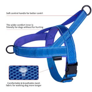 Annchwool No Pull Dog Harness with Soft Padded Handle,Reflective Strip Escape Proof and Quick Fit to Adjust Dog Harness,Easy for Training Walking for Small & Medium and Large Dog(Blue,L)