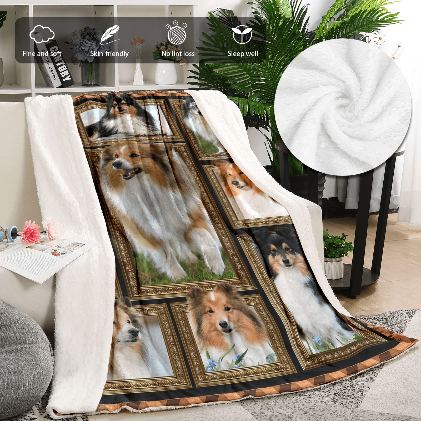 Sheltie Shetland Sheepdog Blanket, Fleece Throw Blanket for Couch Bed, Soft Cozy Warm Flannel Blankets and Throws for Sofa Living Room, Gifts for Dog Lovers, 50" x 60"