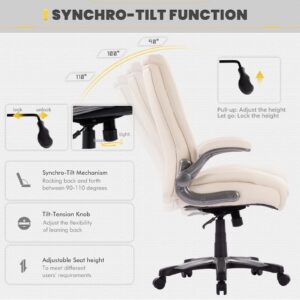 COLAMY Big and Tall Office Chair 400lbs, Large Heavy Duty High Back Executive Computer Office Desk Chair Flip-up Arms Wide Thick Seat for Home Office, Ivory