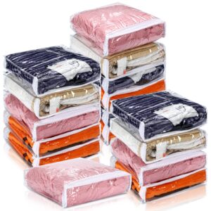 kingdder 16 pcs clear vinyl zippered sweater storage bags with zipper plastic sheet organizer and storage for clothing blankets sheet linen bed pillow cube organizer(10 x 10 x 2.5 inch)